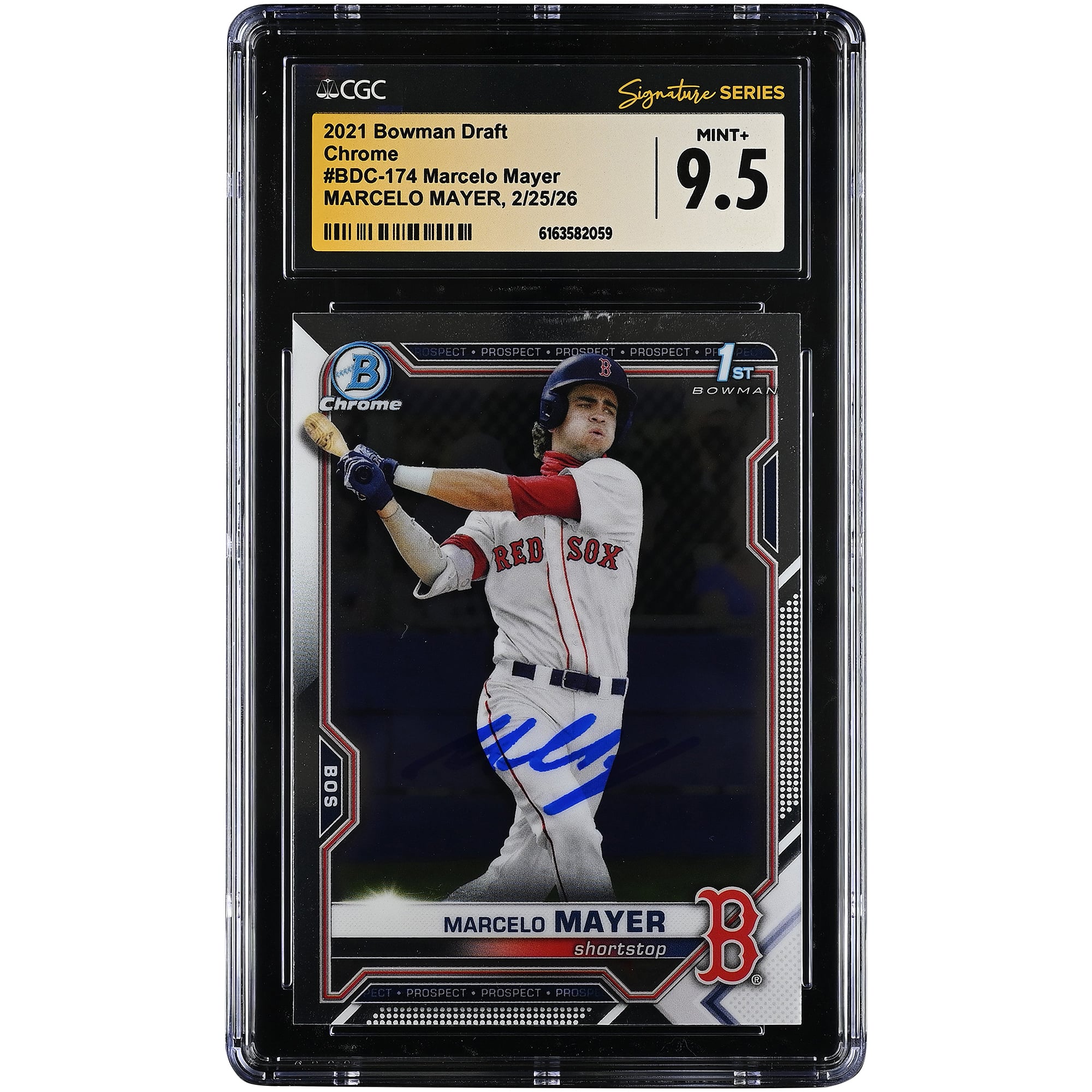 Tarjeta autografiada de Marcelo Mayer de los Boston Red Sox, edición 2021, Bowman Draft Chrome #BDC-174, autenticada por CGC, en estado MINT+ (9.5).