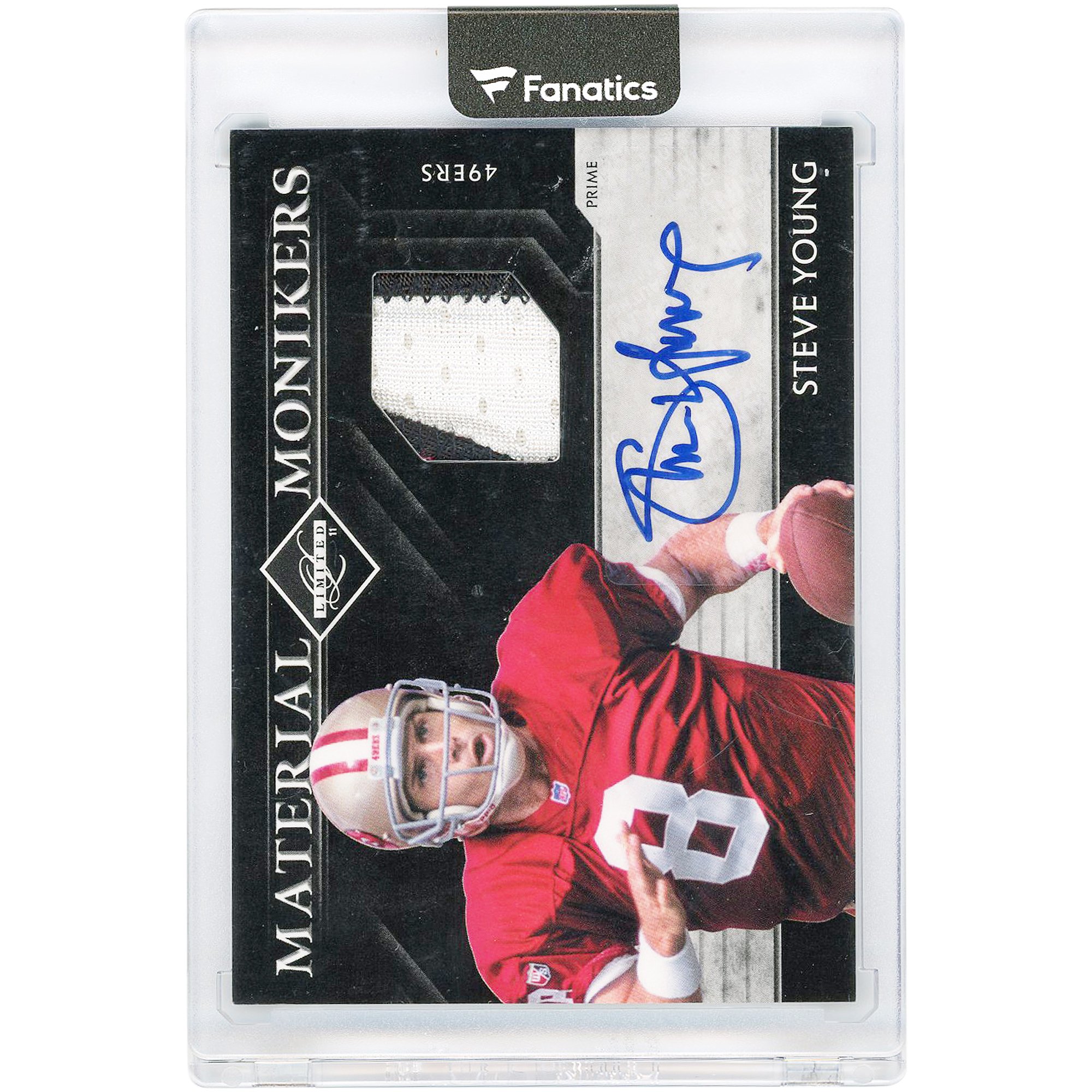 Carta Steve Young dei San Francisco 49ers autografata, edizione limitata Panini 2011 a doppio colore con cimelio di gioco #32 #6/10