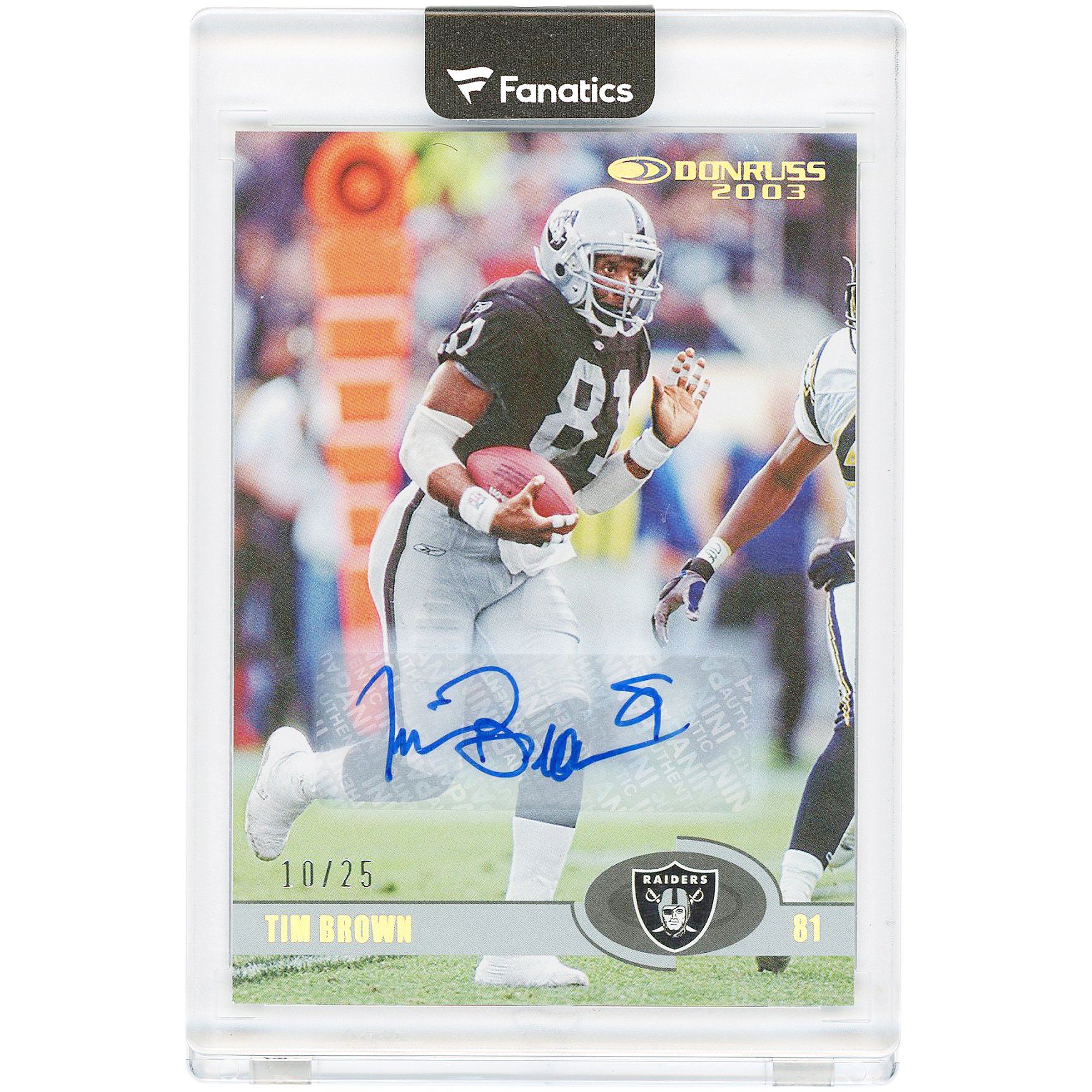 Carta autografata di Tim Brown degli Oakland Raiders, Panini Donruss 2023 #12 #10/25