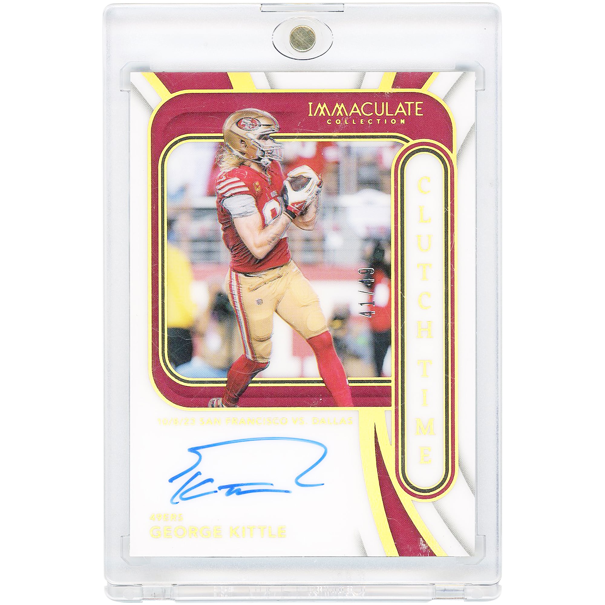 Tarjeta autografiada de George Kittle de los San Francisco 49ers, edición 2024 de Panini Immaculate Collection Clutch Time #CTS-GKE #41/49