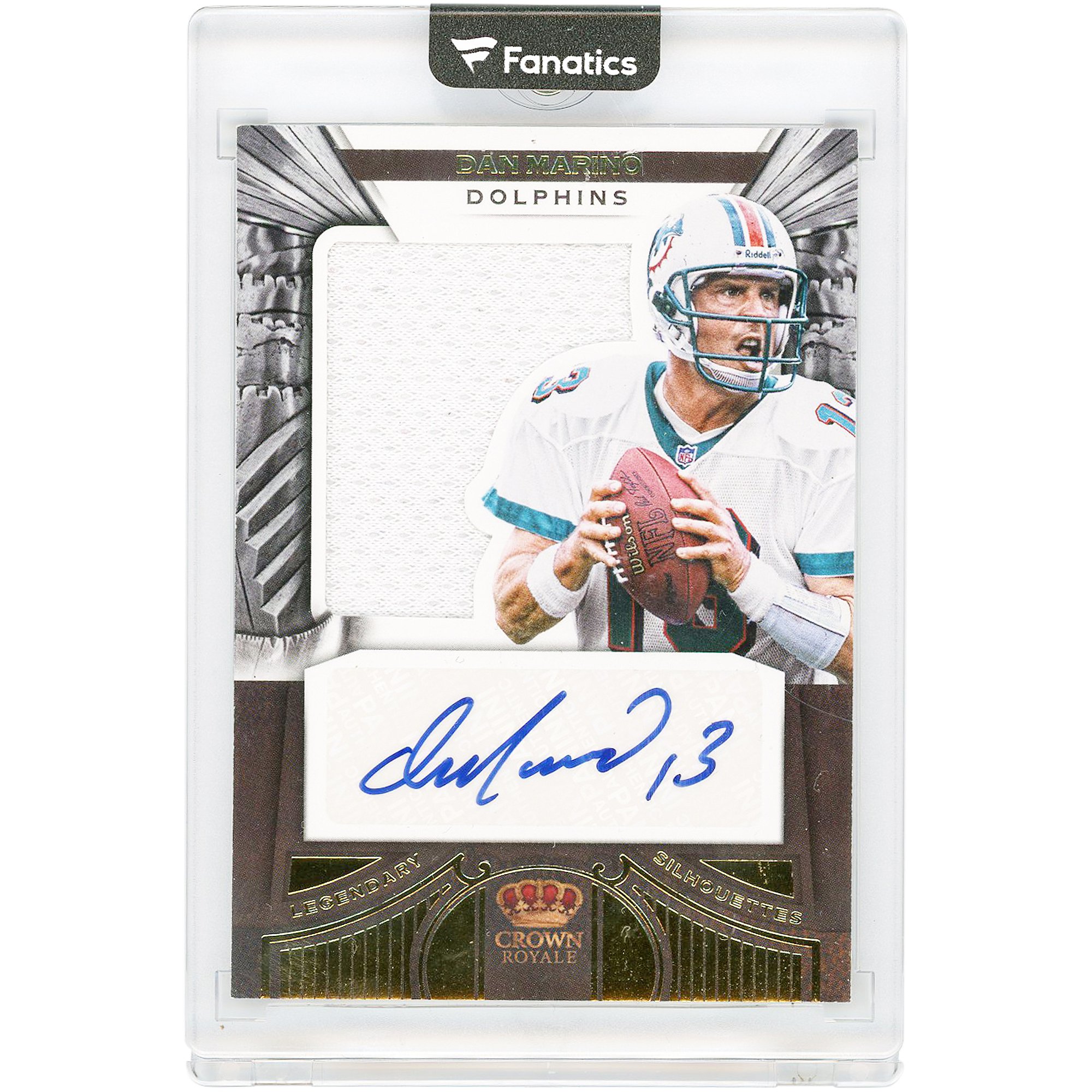 Carta autografata di Dan Marino dei Miami Dolphins, edizione 2012, Panini Crown Royale Legendary Silhouettes Relic #26 #3/25