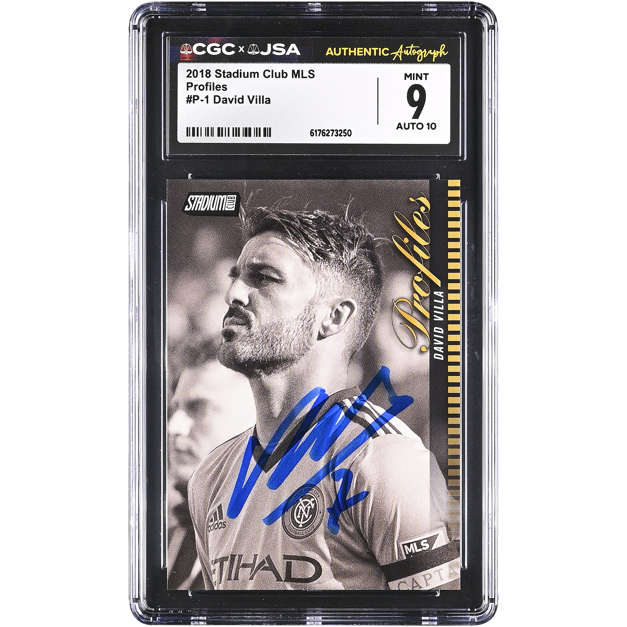 David Villa New York City FC Autographed 2018 Stadium Club MLS #P-1 CGC Authenticated 9/10 Card David Villa New York City FC Autographed 2018 Stadium Club MLS #P-1 CGC Authenticated 9/10 Card