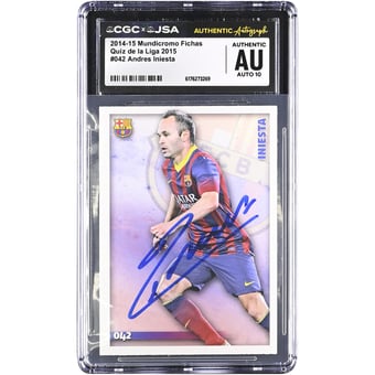 Andres Iniesta Barcelona Autographed 2014-15 Mundicromo Fichas Quiz de la Liga '15 #42 CGC Authenticated Auto 10 Card
