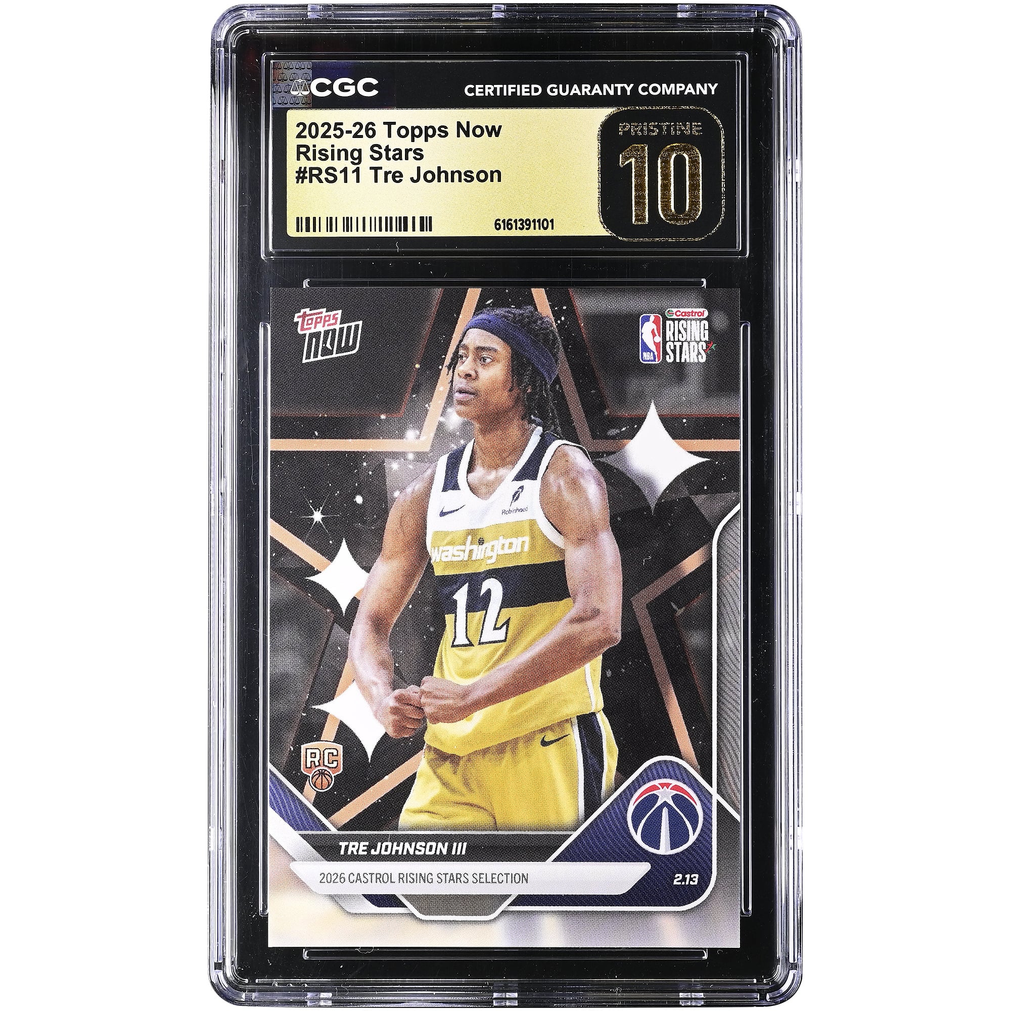 Tre Johnson III Washington Wizards 2025-26 Topps Now Rising Star Foil #RS11 CGC Authenticated PRISTINE 10 Rookie Card. rookie card picture