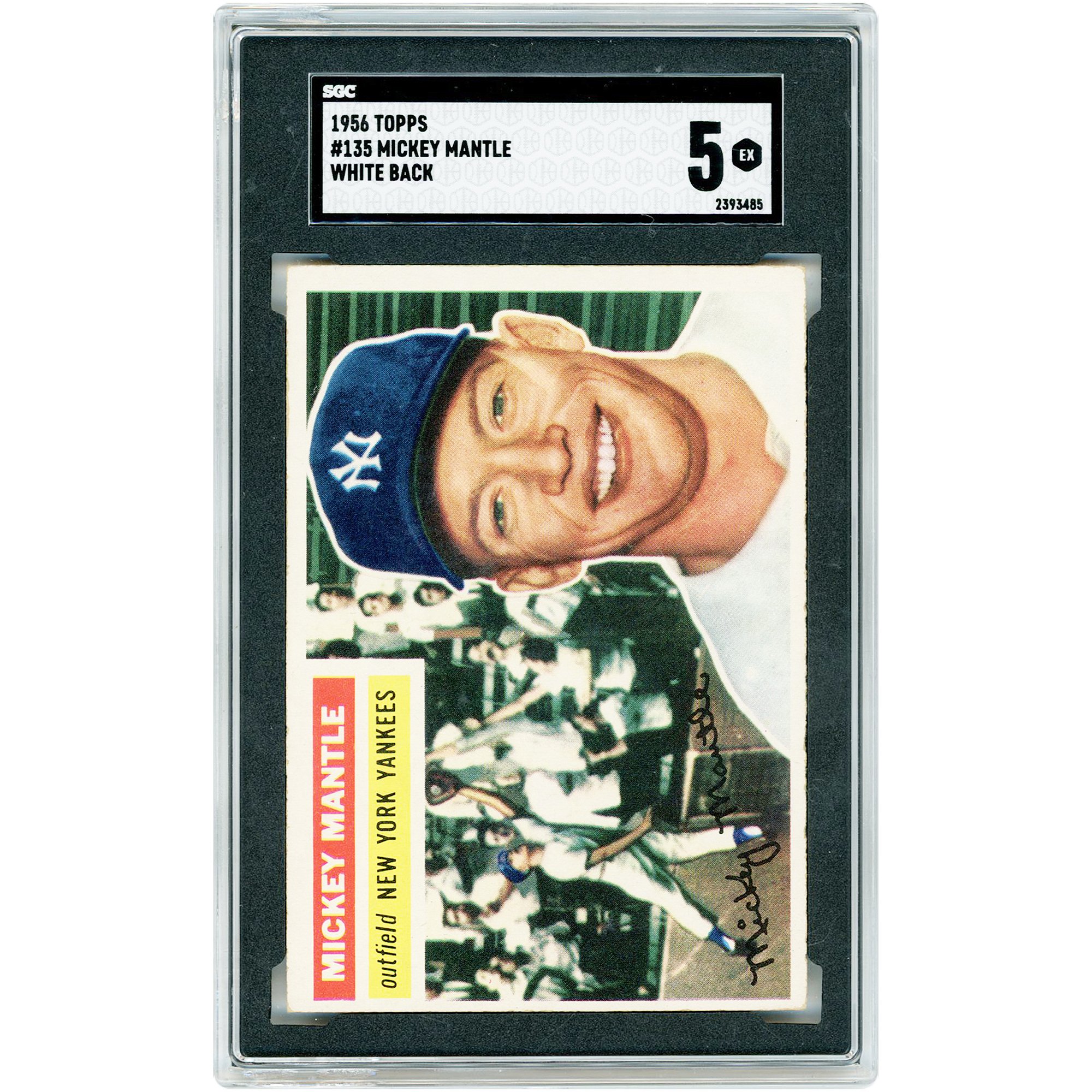 Mickey Mantle New York Yankees 1956 Topps White Back #135 SGC Authenticated 5 Card