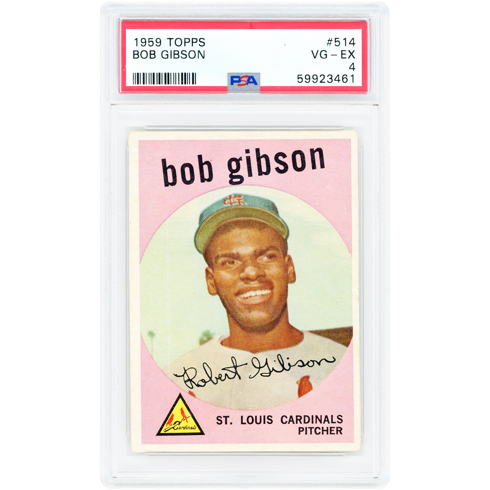 Bob Gibson St. Louis Cardinals 1959 Topps #514 Carta da collezione rookie autenticata da PSA 4