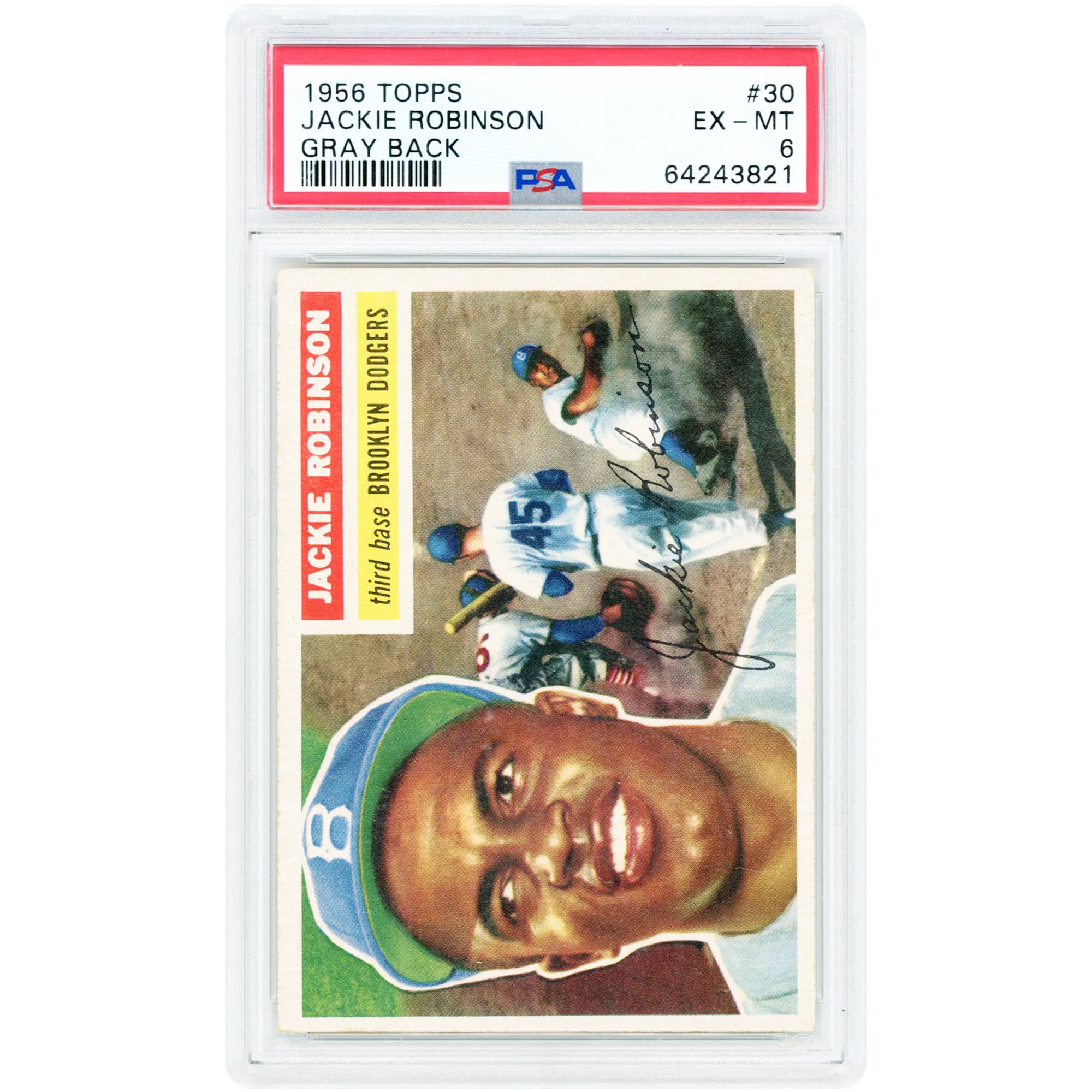 Jackie Robinson Brooklyn Dodgers 1956 Topps Grey Back #30 PSA Authenticated 6 Card