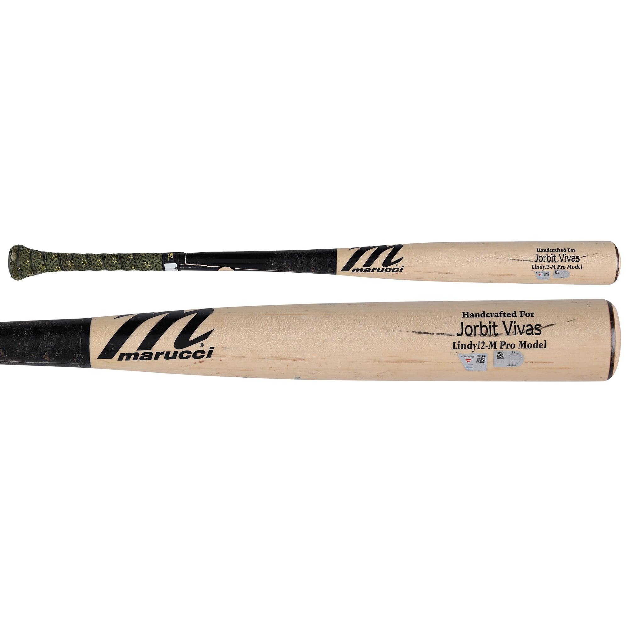Jorbit Vivas Washington Nationals Mazza da baseball Tan Marucci rotta usata in partita contro i Seattle Mariners il 12 giugno 2026
