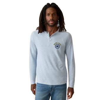 Men's FAHERTY Light Blue Notre Dame Fighting Irish Cloud Henley Long Sleeve T-Shirt