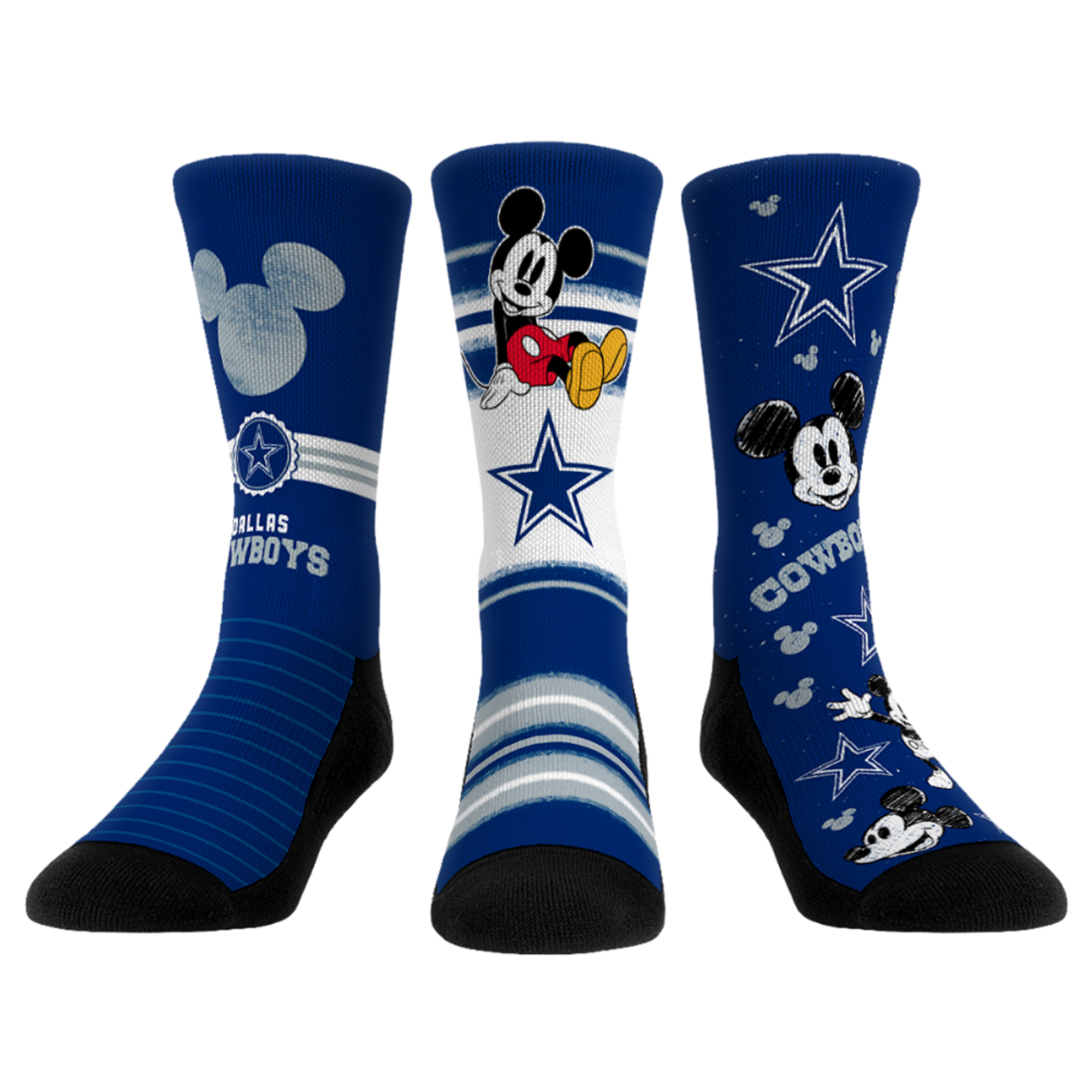 Unisex Rock Em  Royal Dallas Cowboys Disney Three-Pack Crew Socks Set