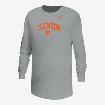 Youth Nike  Heather Gray Clemson Tigers Arched Core Long Sleeve T-Shirt