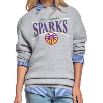 Women's Starter Gray Los Angeles Sparks Arch Stripe Fleece Crewneck Sweatshirt