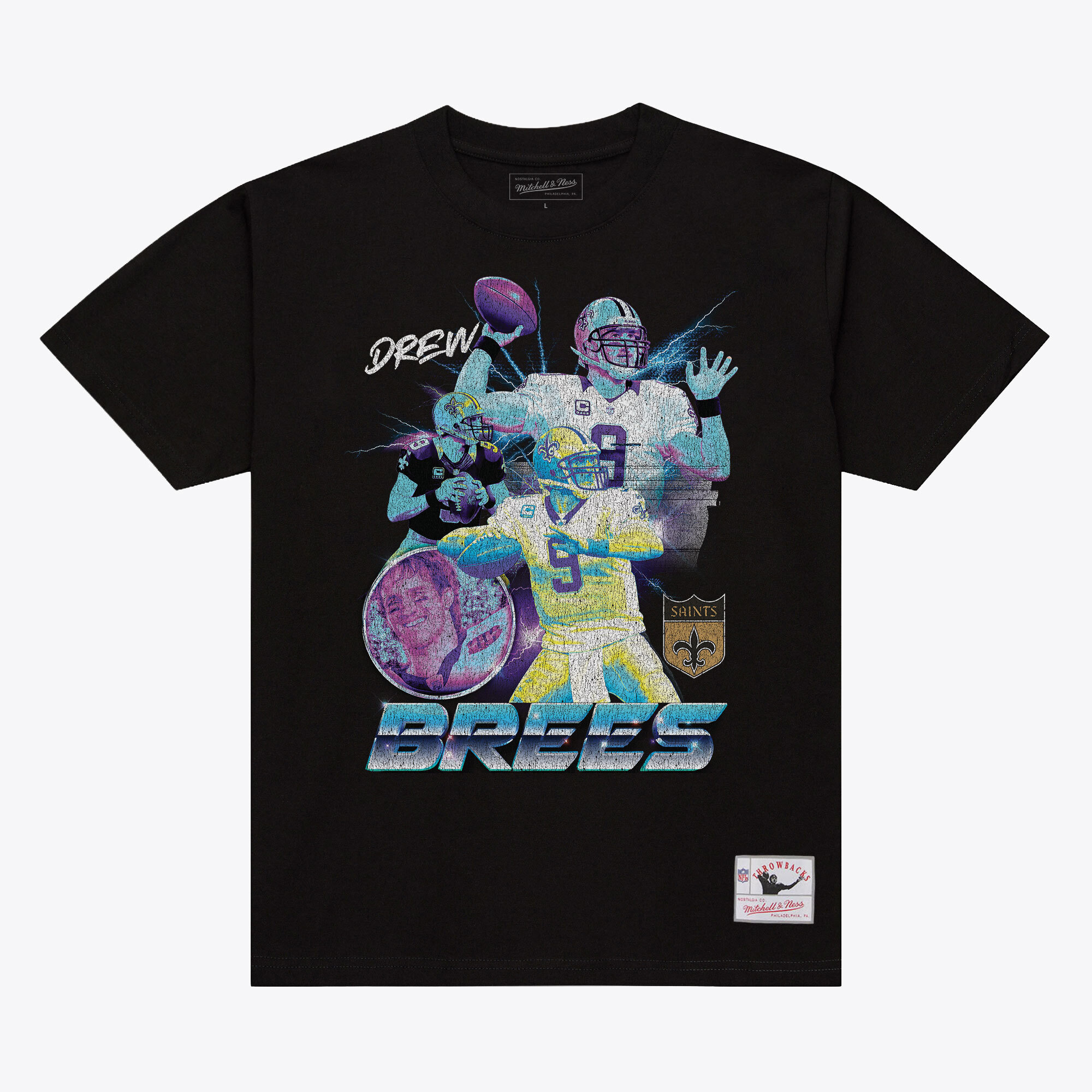 Mitchell & Ness Men's and Women's Mitchell Ness Drew Brees Black New Orleans Saints Pro Football Hall of Fame Class of 2026 Collage T-Shirt - Black