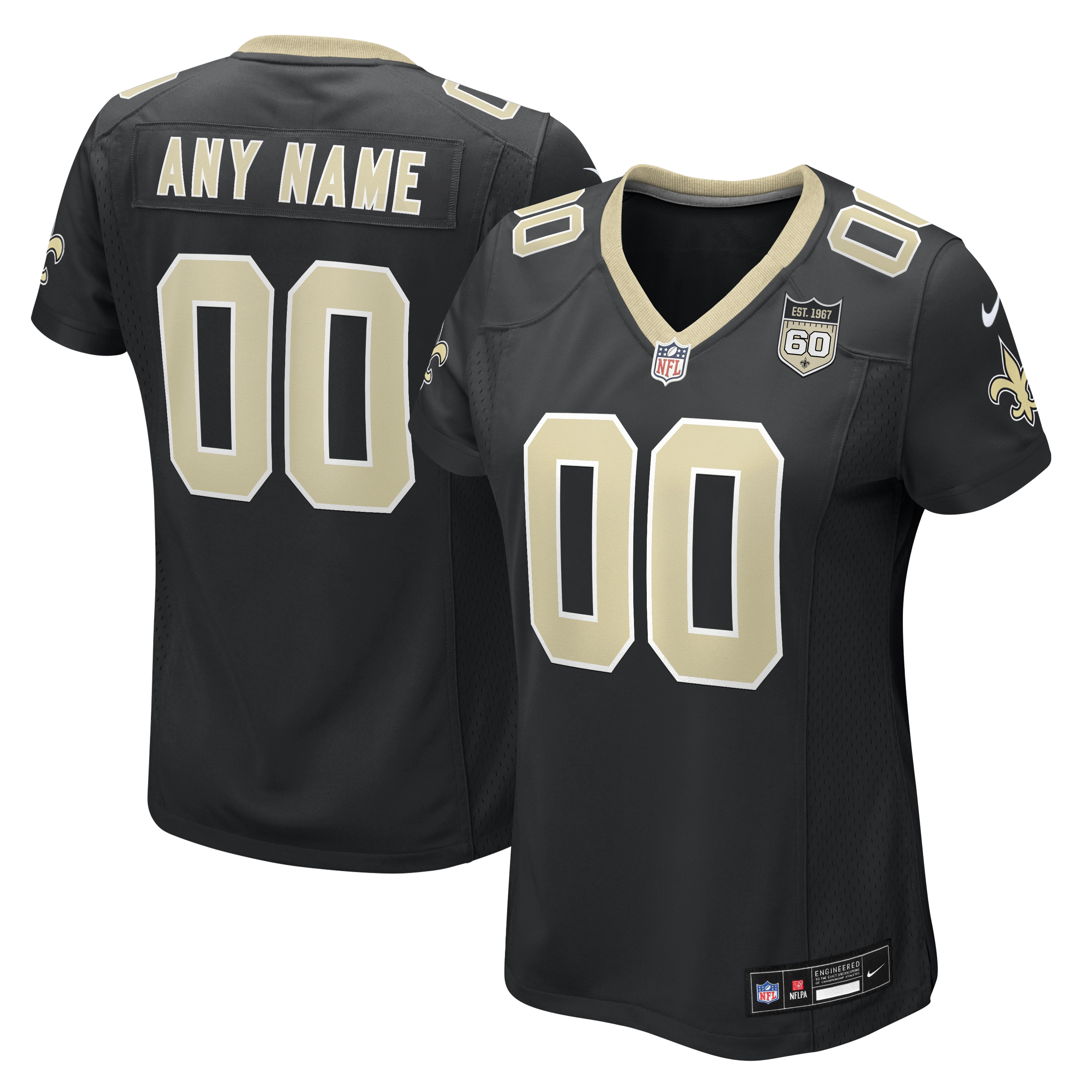 Women's Nike Black New Orleans Saints 60th Season Custom Game Jersey