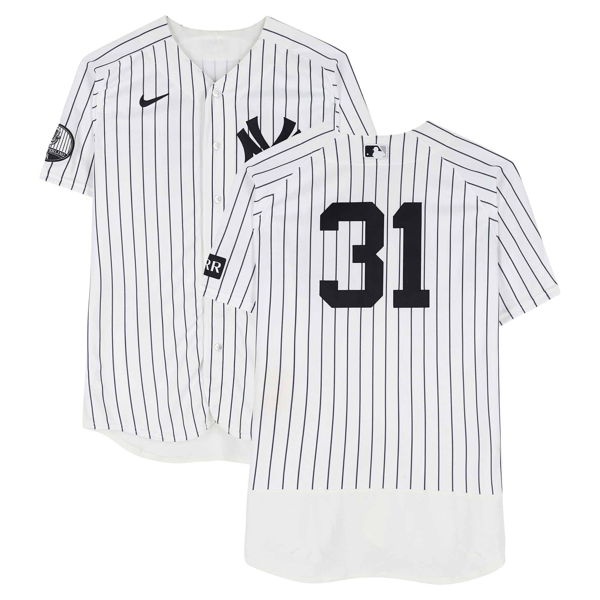 Cam Schlittler, New York Yankees, maglia bianca a righe Nike numero 31 usata in partita contro i Cincinnati Reds il 19 giugno 2026 - 6 inning lanciati, 13 strikeout, vittoria.