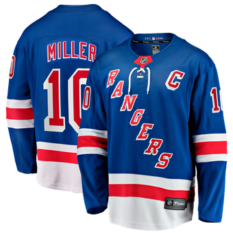Men's Fanatics JT Miller Blue New York Rangers Home Captain's Patch Breakaway Jersey