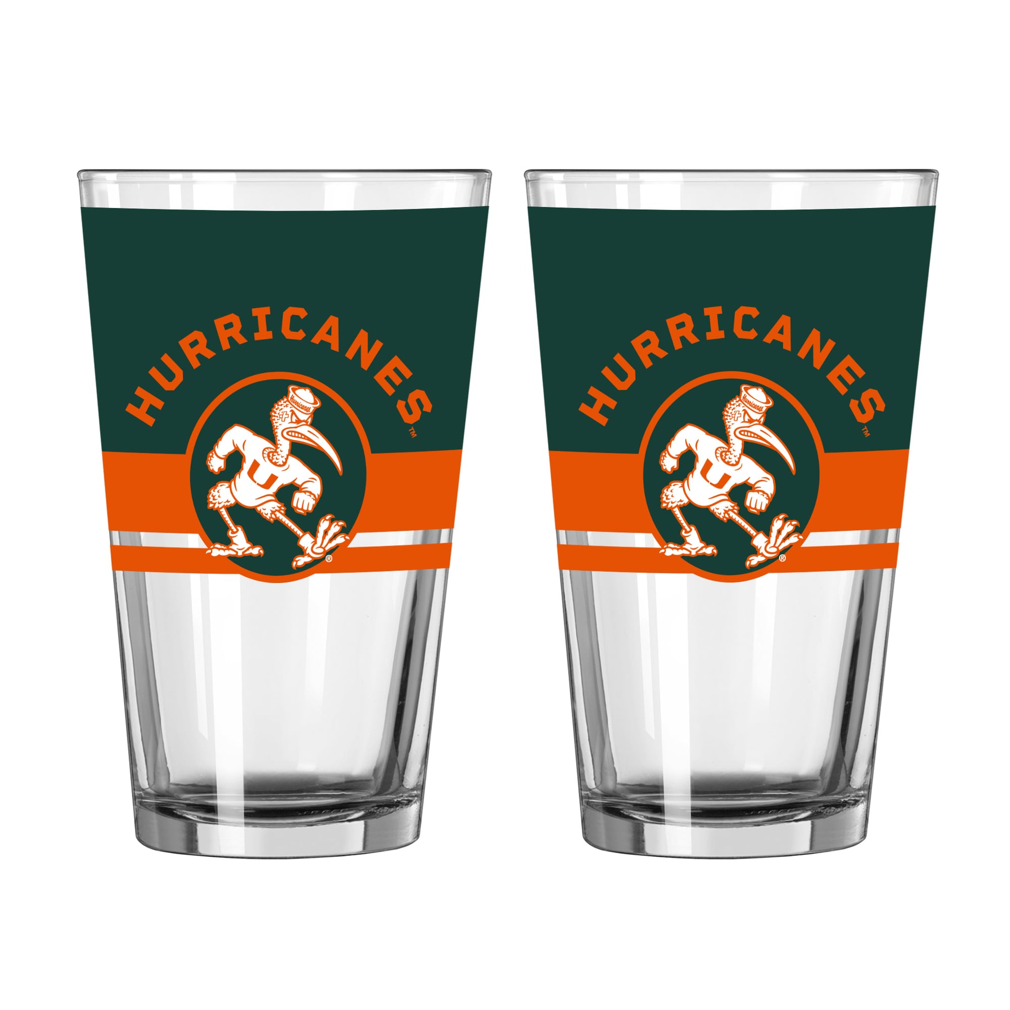 Logo Brands Miami Hurricanes Two-Piece 16oz. Horizon Pint Glass Set