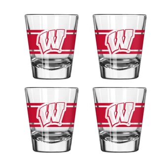 Logo Brands Wisconsin Badgers Four-Piece Stripe Shot Glass Set