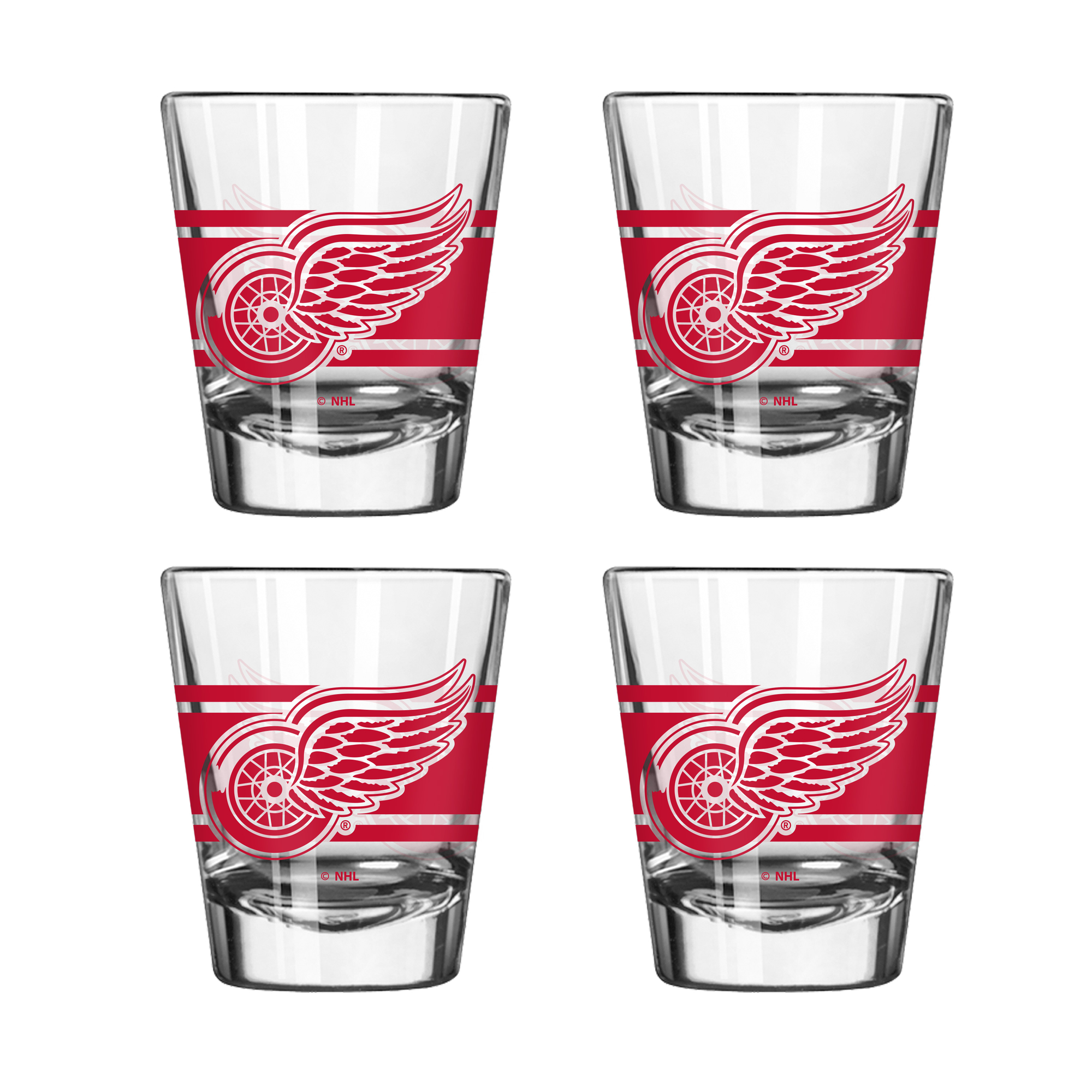 Logo Brands Detroit Red Wings Four-Piece Stripe Shot Glass Set