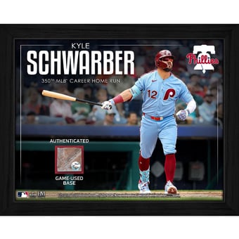 Kyle Schwarber Philadelphia Phillies Framed 9" x 11" 350th Career Homerun Photograph with a Piece of Game-Used Base