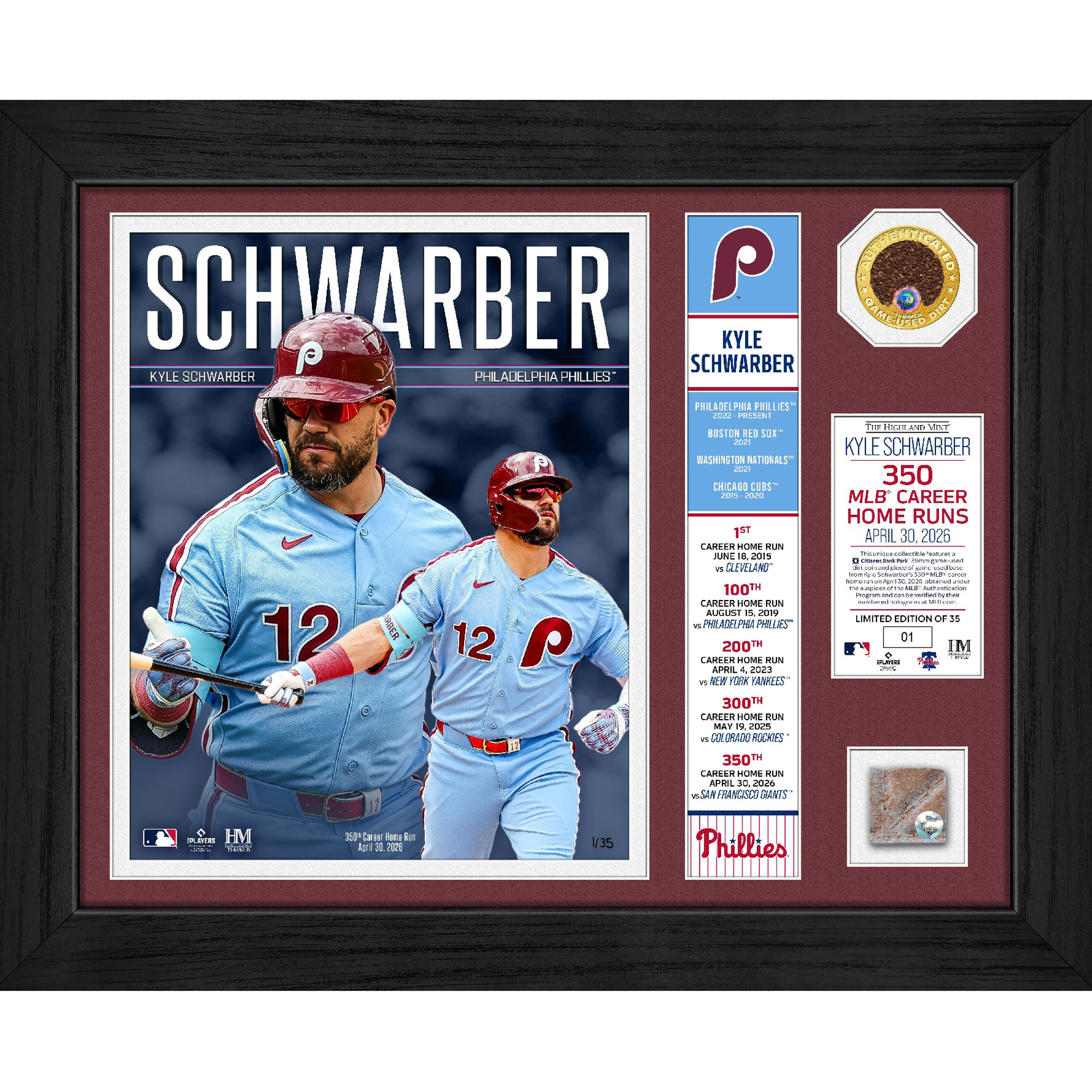 Kyle Schwarber Philadelphia Phillies Framed 11" x 14" 350th HR Historical Collage - Limited Edition of 35