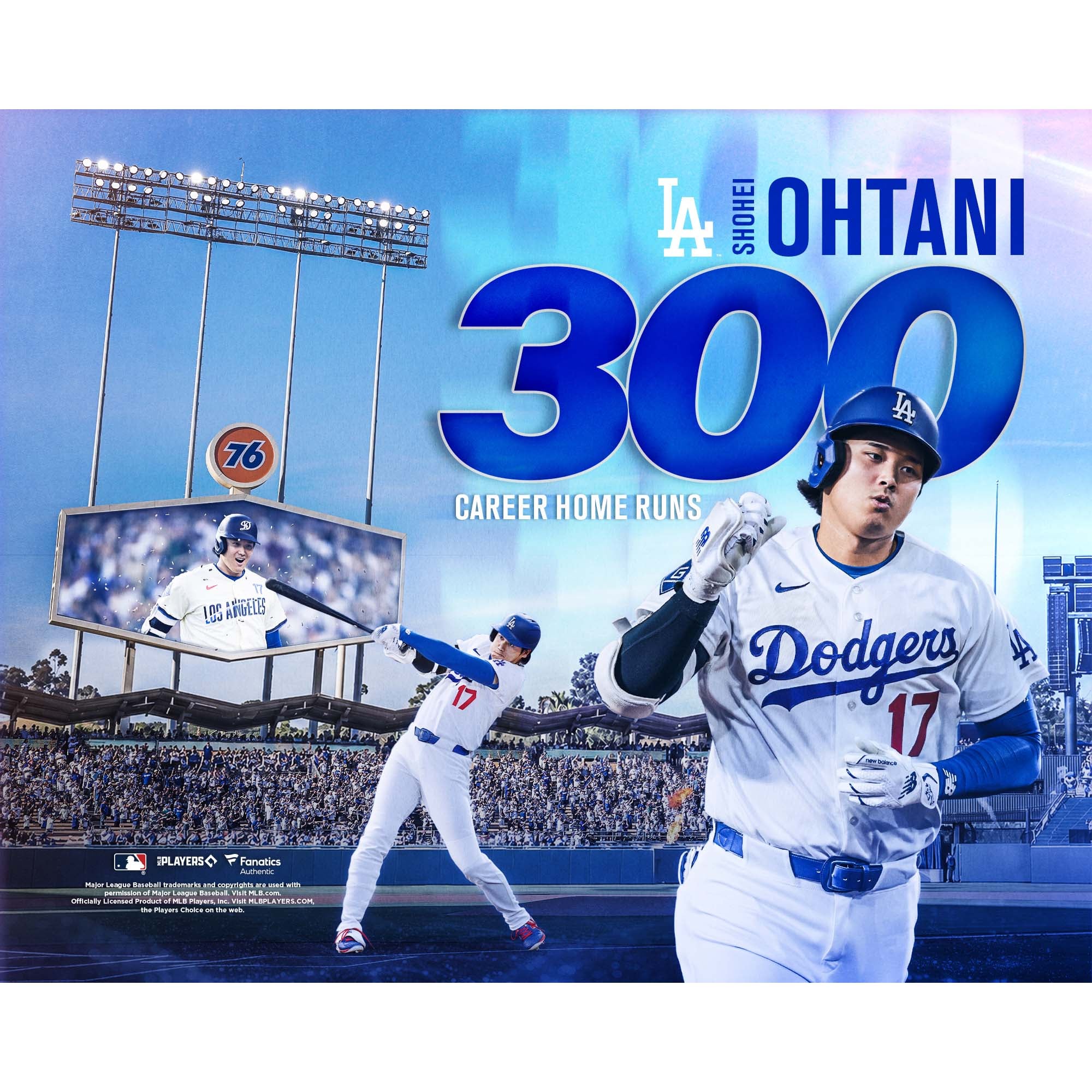 Shohei Ohtani, Los Angeles Dodgers, collage fotografico del 300° fuoricampo in carriera (non firmato).