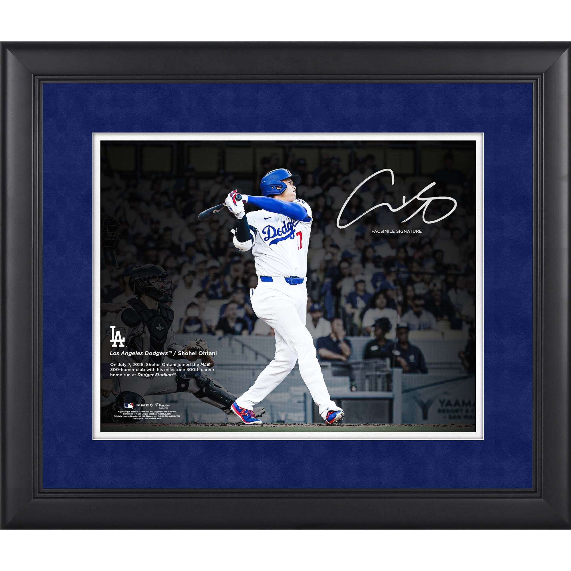 Fotografia incorniciata 11" x 14" con autografo facsimile di Shohei Ohtani dei Los Angeles Dodgers, in occasione del suo 300° home run in carriera.