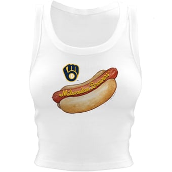 Women's Tiny Turnip White Milwaukee Brewers Hot Dog Crop Tank Top