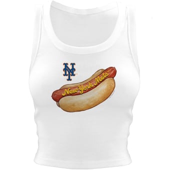 Women's Tiny Turnip White New York Mets Hot Dog Crop Tank Top