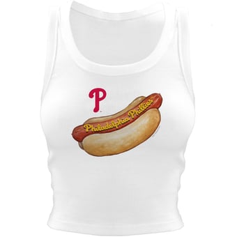Women's Tiny Turnip White Philadelphia Phillies Hot Dog Crop Tank Top