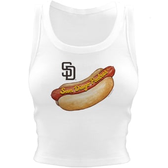 Women's Tiny Turnip White San Diego Padres Hot Dog Crop Tank Top