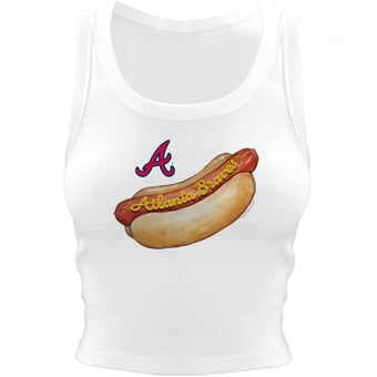 Women's Tiny Turnip White Atlanta Braves Hot Dog Crop Tank Top