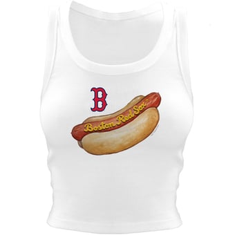 Women's Tiny Turnip White Boston Red Sox Hot Dog Crop Tank Top