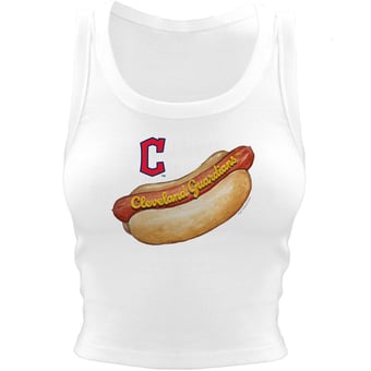 Women's Tiny Turnip White Cleveland Guardians Hot Dog Crop Tank Top