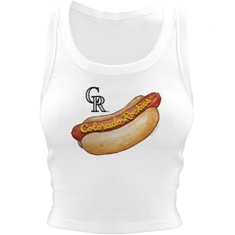 Women's Tiny Turnip White Colorado Rockies Hot Dog Crop Tank Top