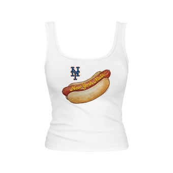 Women's Tiny Turnip White New York Mets Emmy Hot Dog Tri-Blend Tank Top