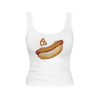Women's Tiny Turnip White Baltimore Orioles Emmy Hot Dog Tri-Blend Tank Top