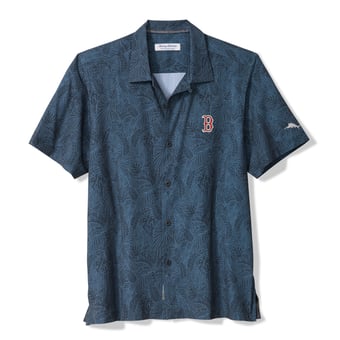 Men's Tommy Bahama Navy Boston Red Sox Saltwater Fronds IslandZone Button-Up Shirt