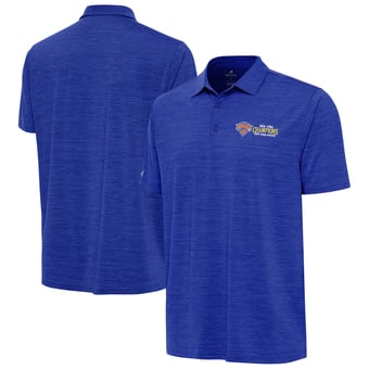 Men's Antigua Heather Blue New York Knicks 2026 NBA Finals Champions Secondary Layout Polo