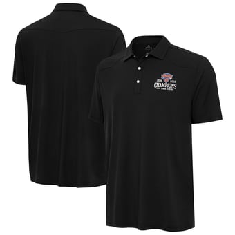 Men's Antigua Black New York Knicks 2026 NBA Finals Champions Wordmark Western Polo