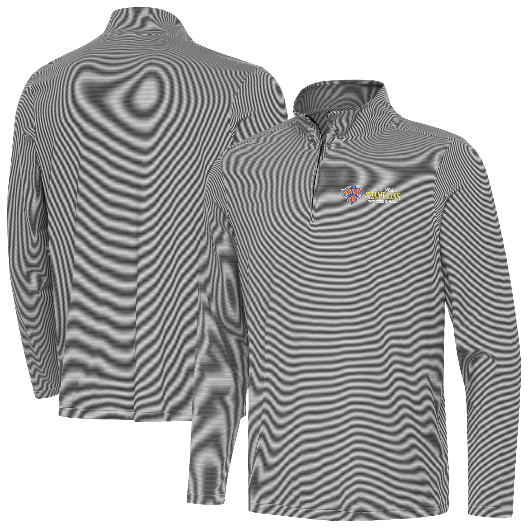 Men's Antigua Black New York Knicks 2026 NBA Finals Champions Secondary Twine Quarter-Zip Pullover