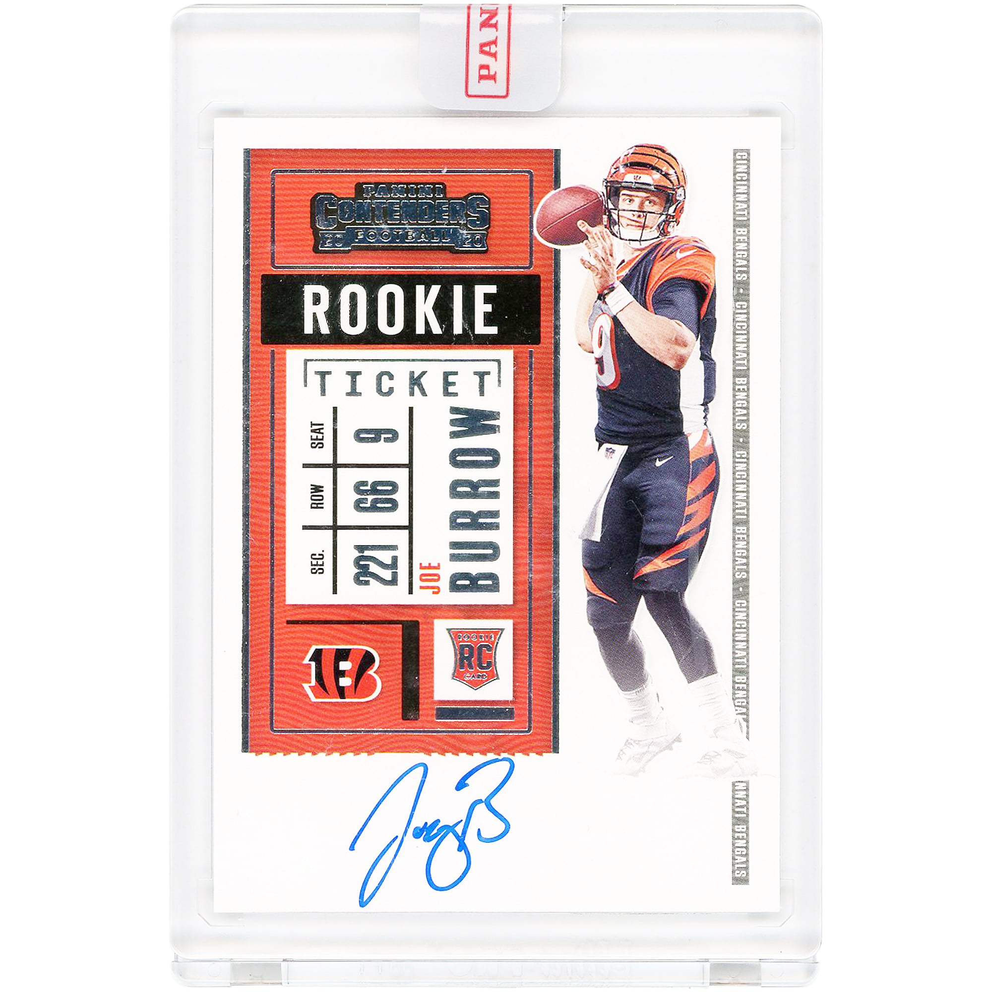 Carta da collezione autografata di Joe Burrow dei Cincinnati Bengals, edizione 2020 Panini Contenders Rookie Ticket #101