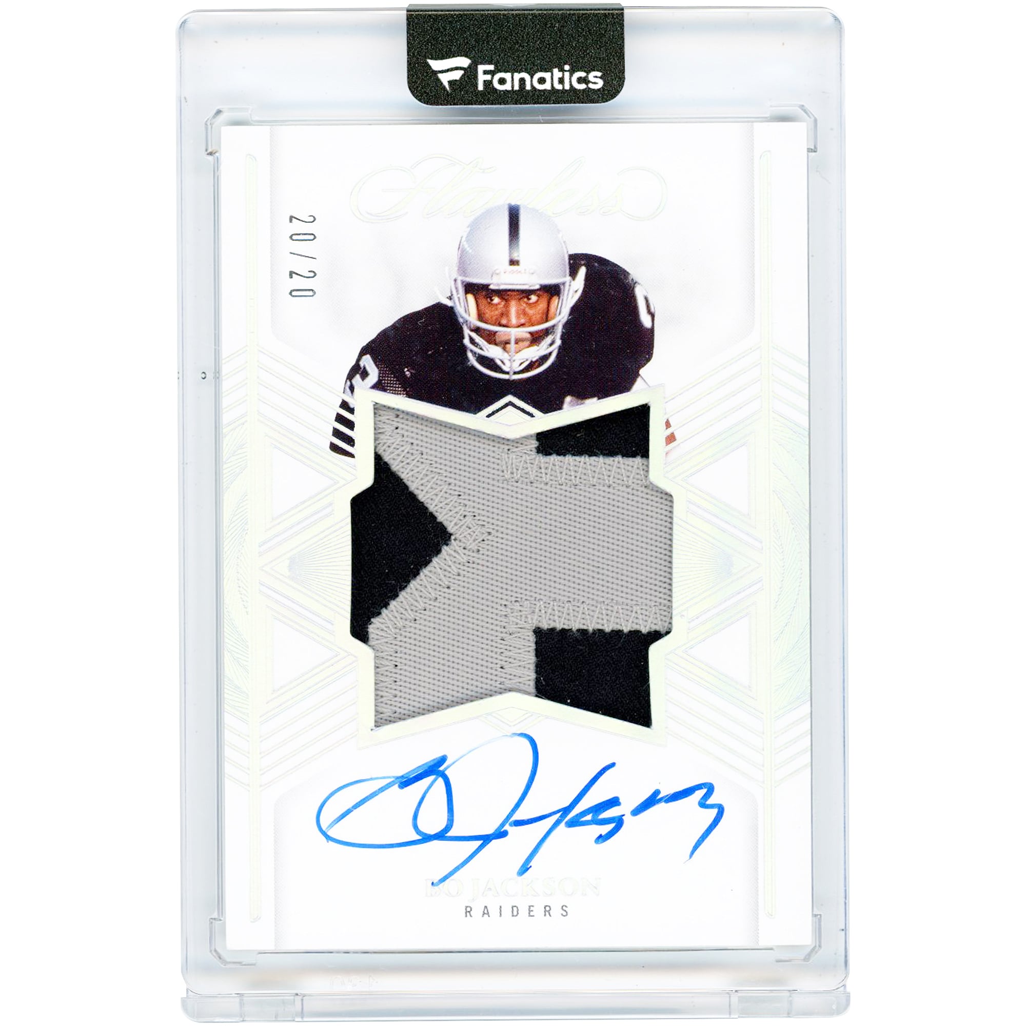 Carta autografata Bo Jackson Los Angeles Raiders 2025 Panini Flawless Star Swatch Signatures Silver #SSS-BJN #20/20