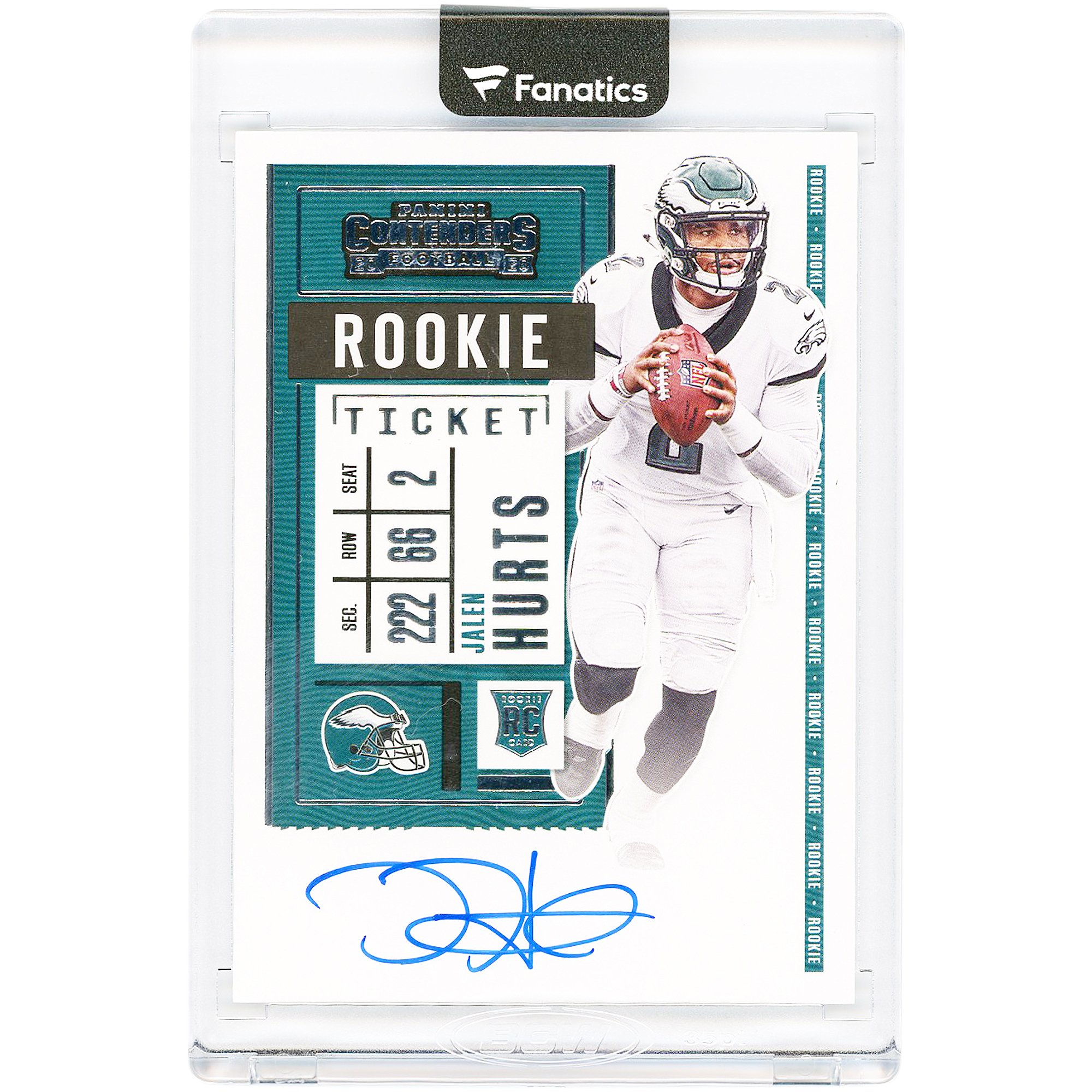 Carta da collezione autografata di Jalen Hurts dei Philadelphia Eagles, edizione 2020 Panini Contenders Rookie Ticket #122