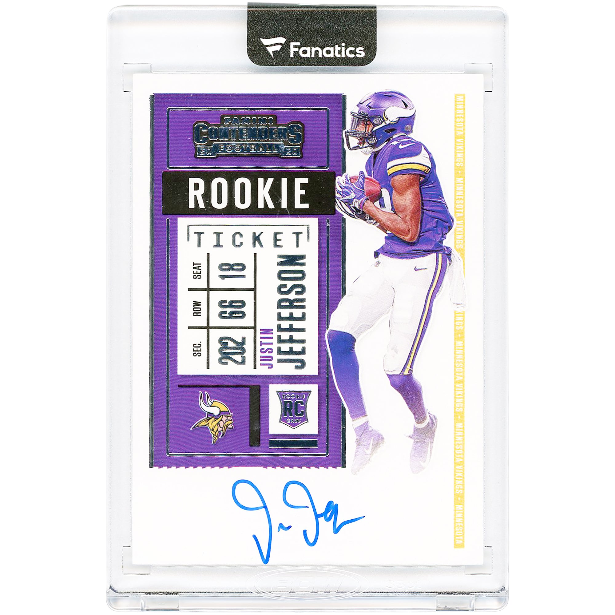 Carta da collezione autografata di Justin Jefferson dei Minnesota Vikings, Panini Contenders Rookie Ticket 2020 n. 109