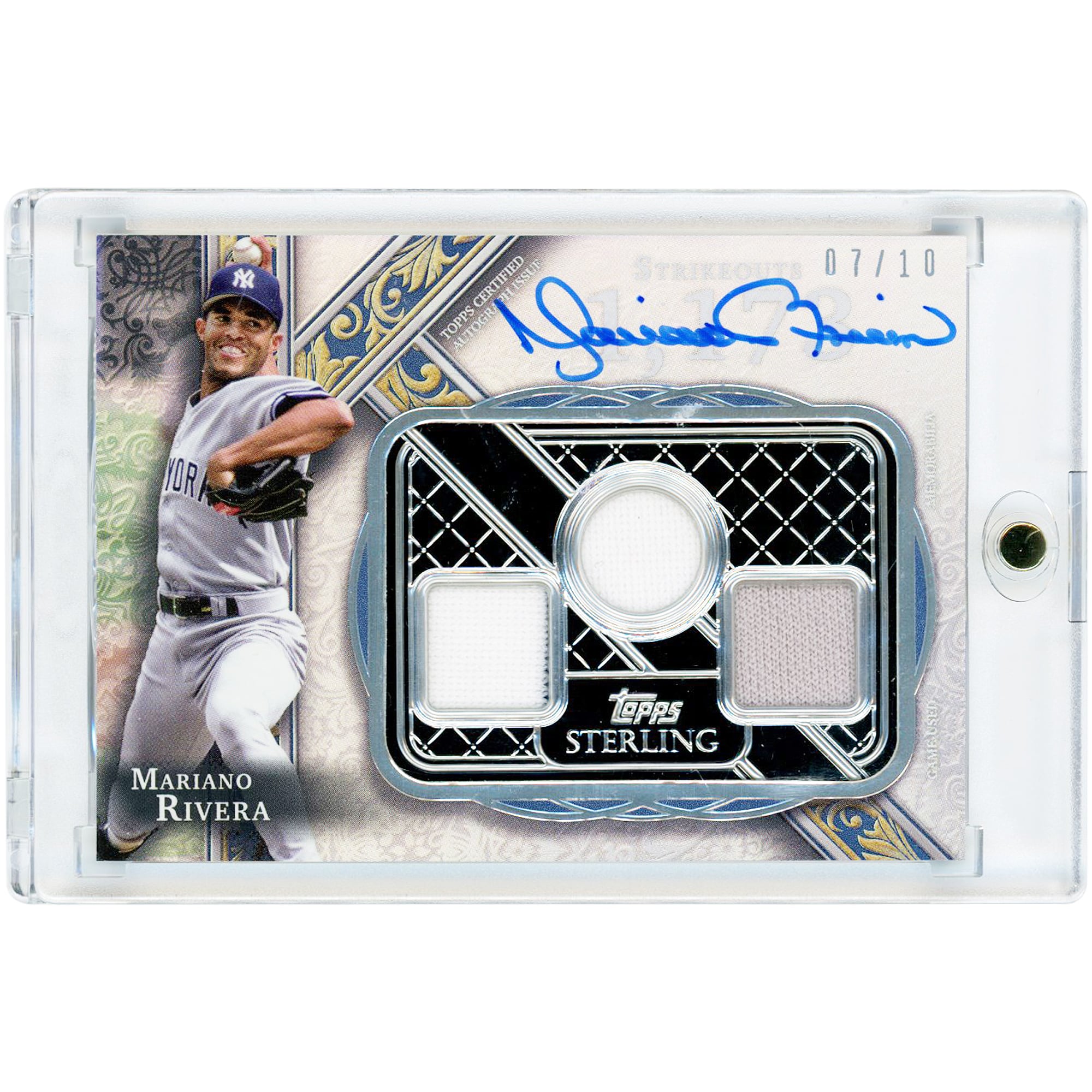 Tarjeta autografiada de Mariano Rivera de los Yankees de Nueva York, Topps Sterling Strikes Relics Azul 2022 #STAR-MR #7/10