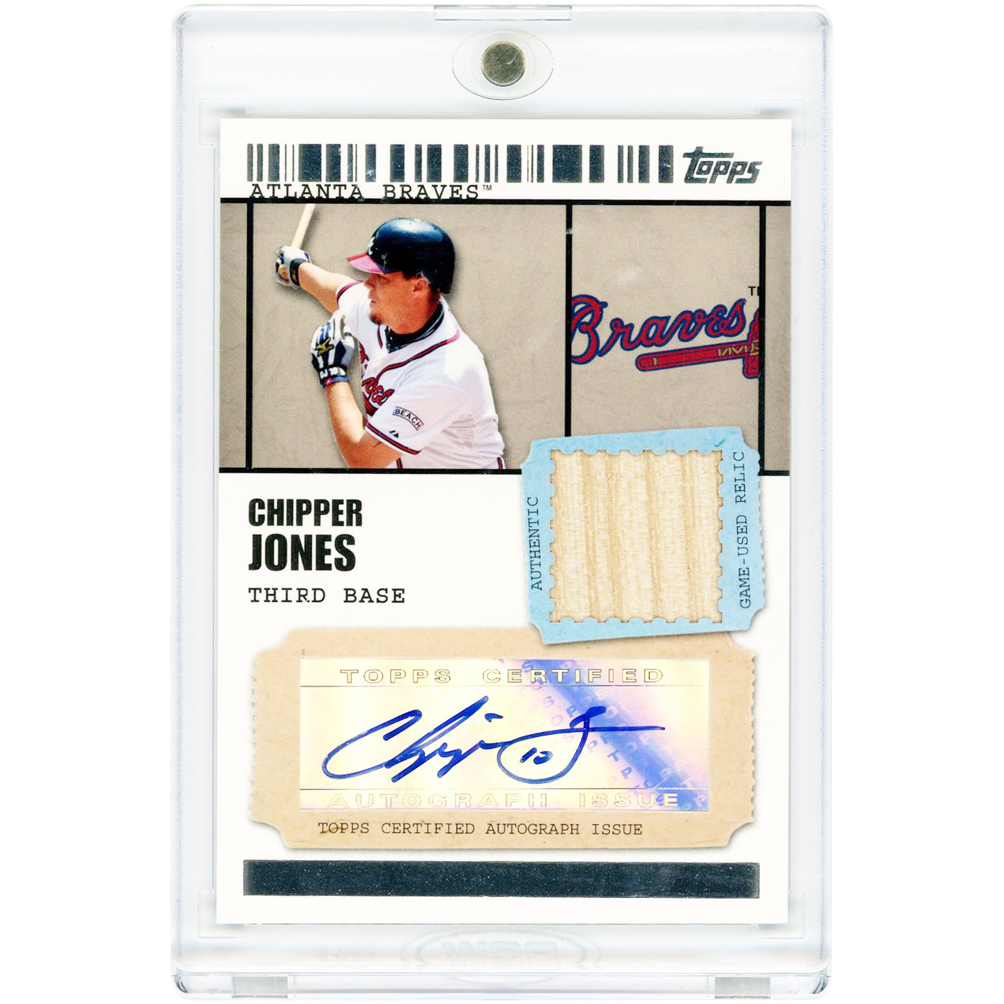 Tarjeta autografiada de Chipper Jones de los Atlanta Braves, Topps Ticket to Stardom Relics 2009 #TSAR-CJ # 11/89