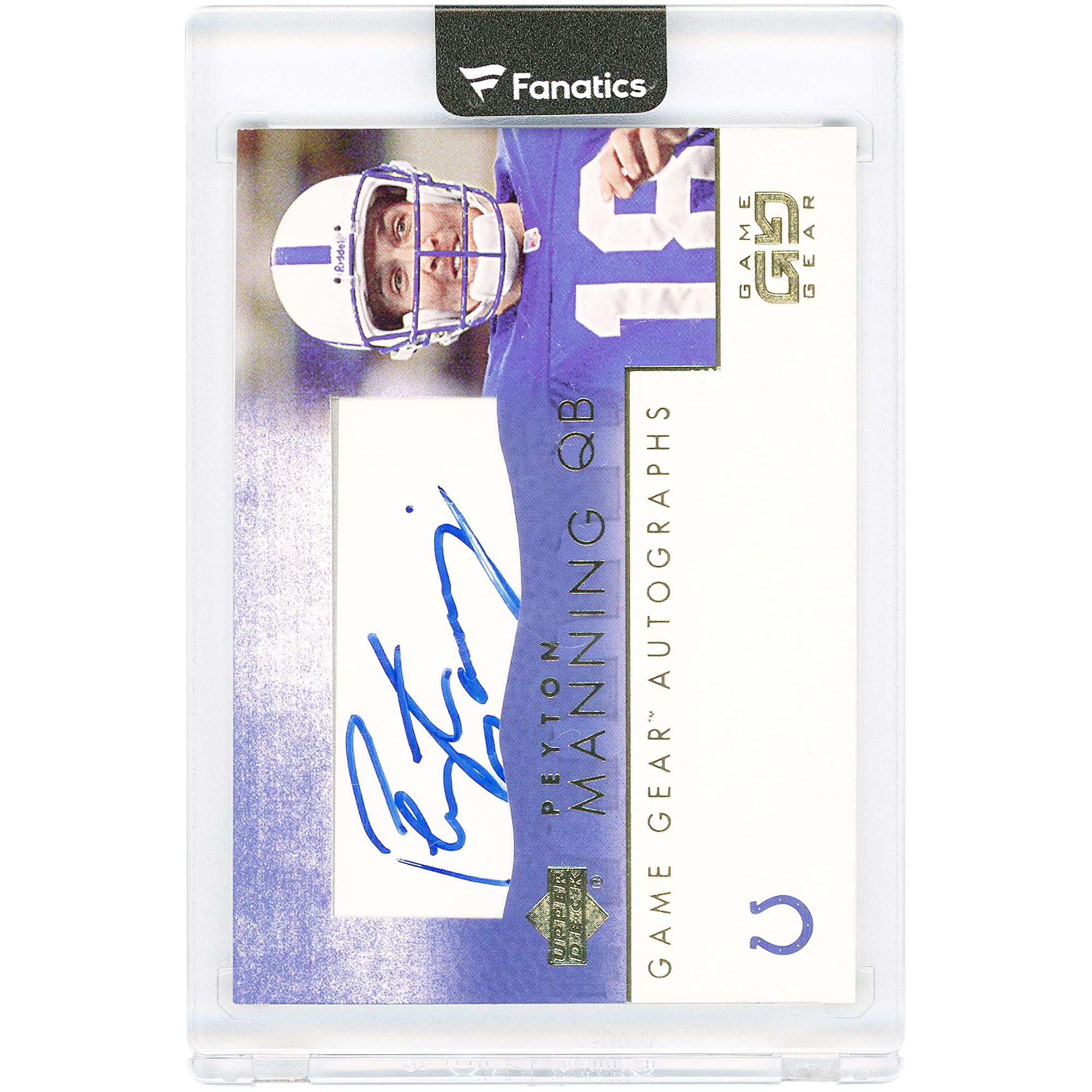 Tarjeta autografiada de Peyton Manning de los Indianapolis Colts de 2001, Upper Deck UD Game Gear #PM-GS