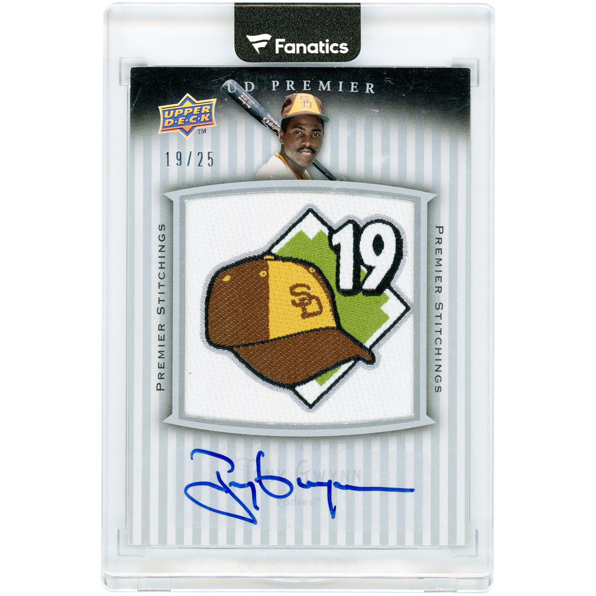 Carta autografata di Tony Gwynn dei San Diego Padres, edizione 2008 Upper Deck Premier Stitching Autographs Jersey Match #PSTI-GW #19/25