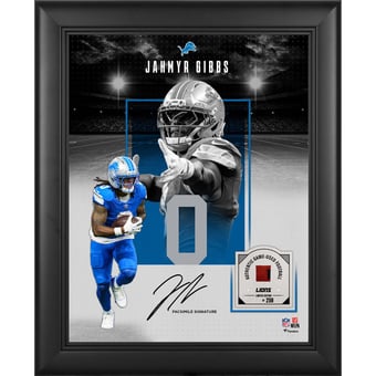 Jahmyr Gibbs Detroit Lions Facsimile Signature Framed 11" x 14" Showcase Collage with a Piece of Game-Used Football - Limited Edition of 250